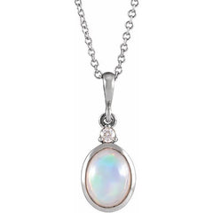 14K White Gold 8x6 mm Natural Ethiopian Opal & .03 CT Natural Diamond 16-18" Necklace
