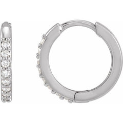 Sterling Silver 1/8 CTW Natural Diamond Hinged 12.5 mm Hoop Earrings