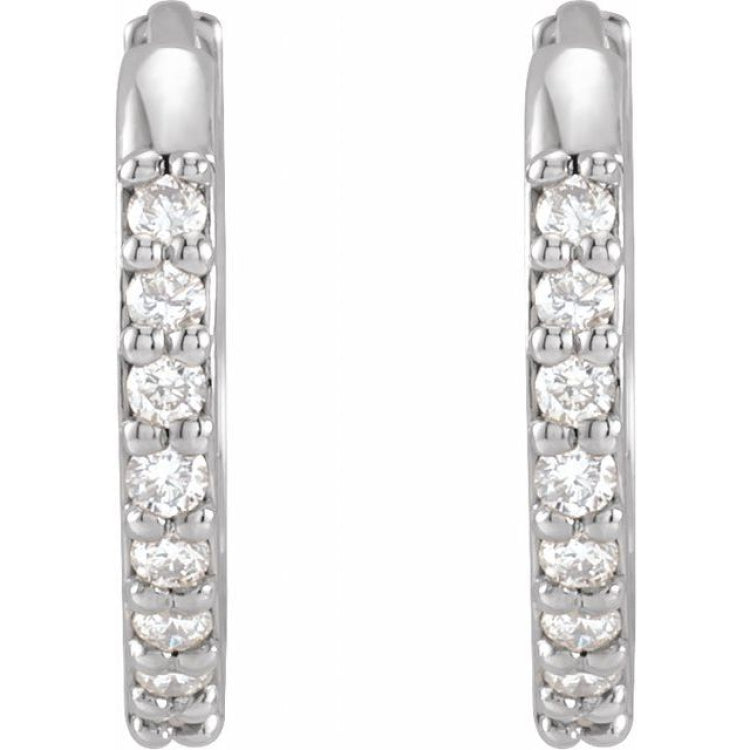 14K White Gold 1/8 CTW Natural Diamond Hinged 12.5 mm Hoop Earrings