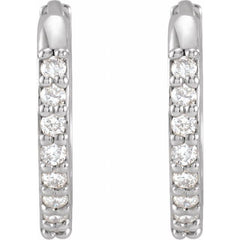 14K White Gold 1/8 CTW Natural Diamond Hinged 12.5 mm Hoop Earrings