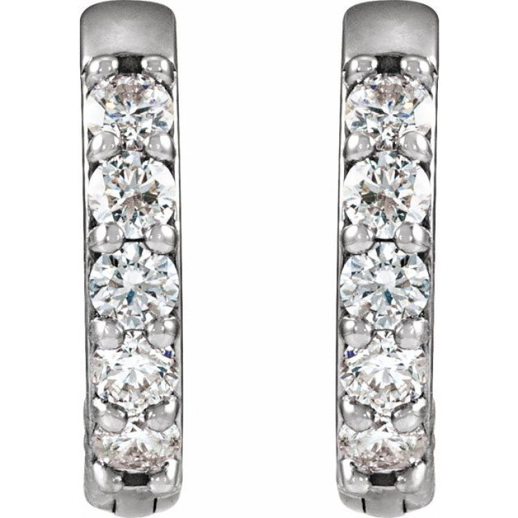 14K White Gold .08 CTW Natural Diamond Hinged 10 mm Hoop Earrings