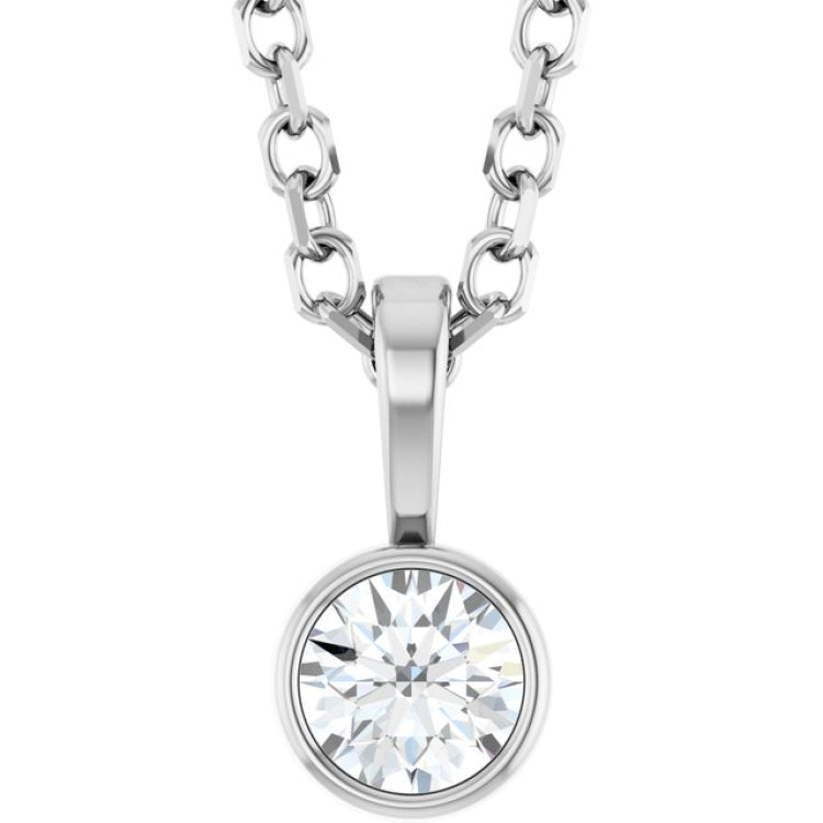 14K White Gold 1/10 CT Natural Diamond Bezel-Set Solitaire 16-18" Necklace