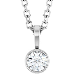 14K White Gold 1/10 CT Natural Diamond Bezel-Set Solitaire 16-18" Necklace