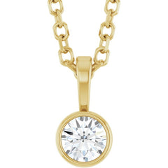 14K Yellow Gold 1/10 CT Natural Diamond Bezel-Set Solitaire 16-18" Necklace