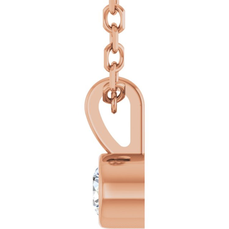 14K Rose Gold .06 CT Natural Diamond Bezel-Set Solitaire 16-18" Necklace