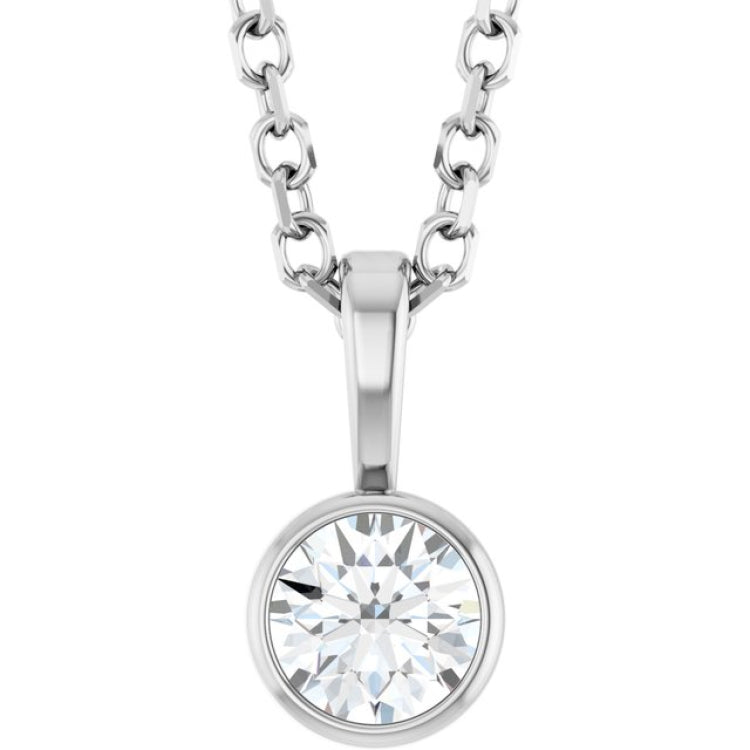 Sterling Silver 1/6 CT Natural Diamond Bezel-Set Solitaire 16-18" Necklace