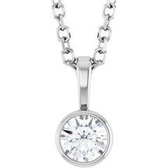 Sterling Silver 1/6 CT Natural Diamond Bezel-Set Solitaire 16-18" Necklace