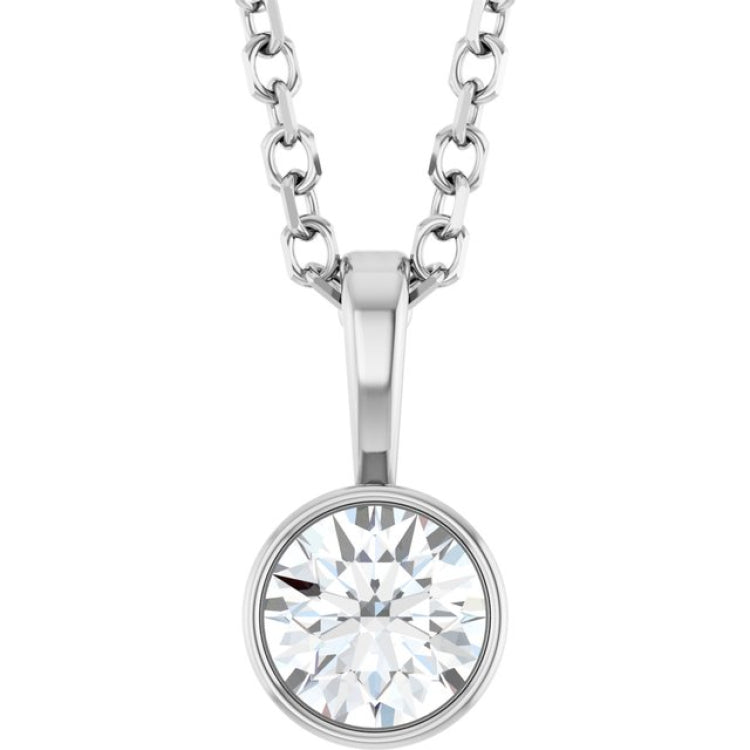 14K White Gold 1/4 CT Natural Diamond Bezel-Set Solitaire 16-18" Necklace