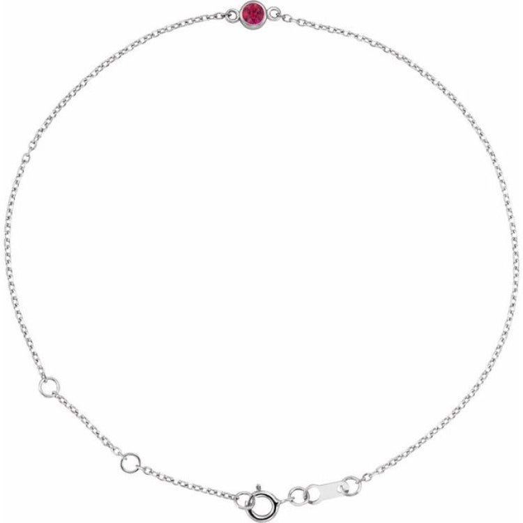 Platinum Lab-Grown Ruby Bezel-Set Solitaire 6 1/2-7 1/2" Bracelet