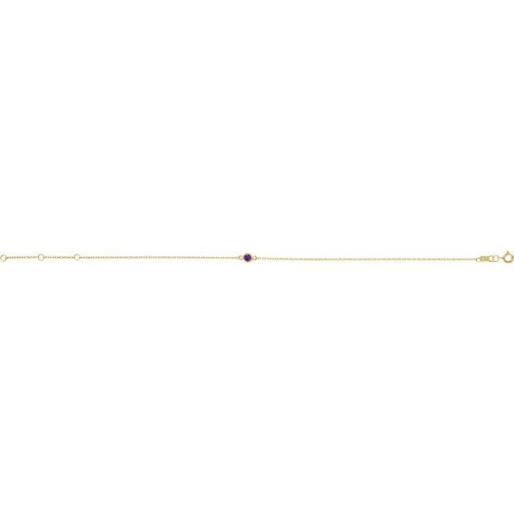 14K Yellow Gold Natural Amethyst Bezel-Set Solitaire 6 1/2-7 1/2" Bracelet