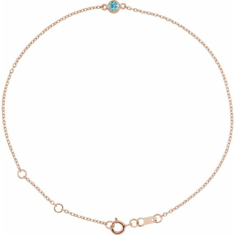 14K Rose Gold Natural Blue Zircon Bezel-Set Solitaire 6 1/2-7 1/2" Bracelet