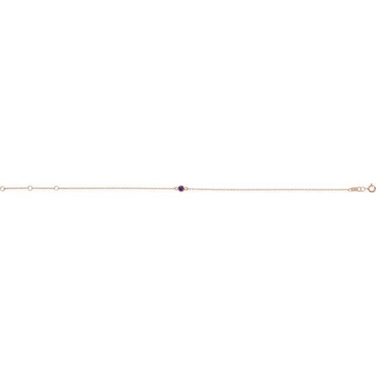 14K Rose Gold Natural Amethyst Bezel-Set Solitaire 6 1/2-7 1/2" Bracelet