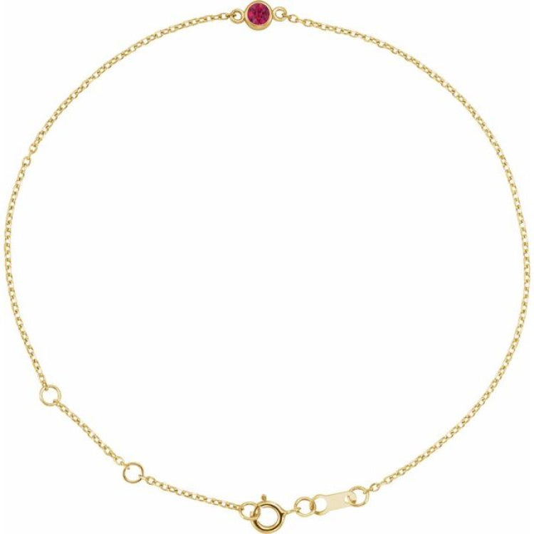 14K Yellow Gold Natural Ruby Bezel-Set Solitaire 6 1/2-7 1/2" Bracelet