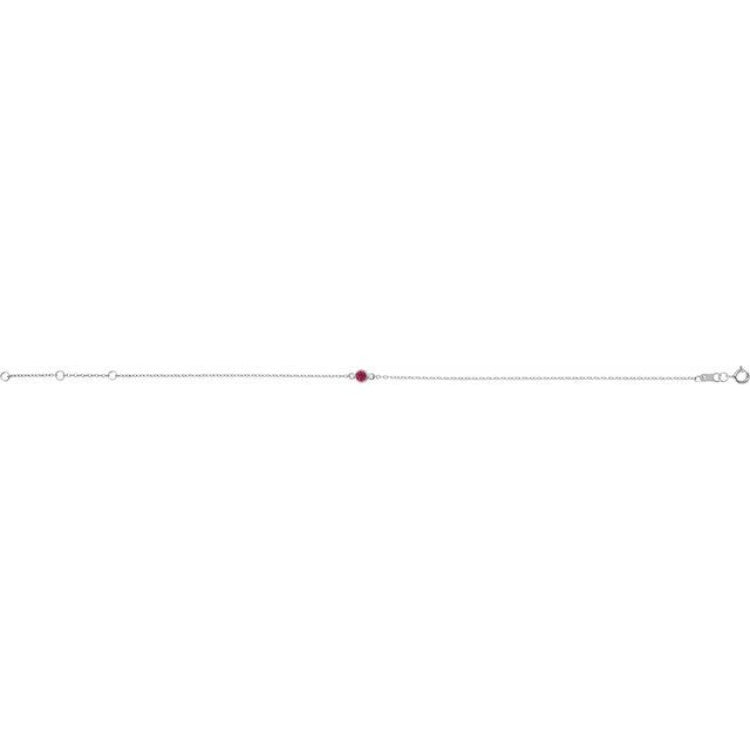 14K White Gold Natural Ruby Bezel-Set Solitaire 6 1/2-7 1/2" Bracelet