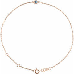 14K Rose Gold Natural Aquamarine Bezel-Set Solitaire 6 1/2-7 1/2" Bracelet