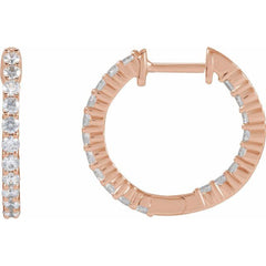 14K Rose Gold 3/4 CTW Lab-Grown Diamond Inside-Outside Hinged 17.2 mm Hoop Earrings