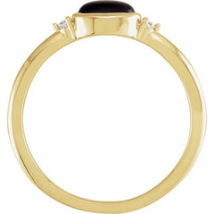 14K Yellow Gold 6x4 mm Round Natural Black Onyx & .03 CTW Natural Diamond Ring