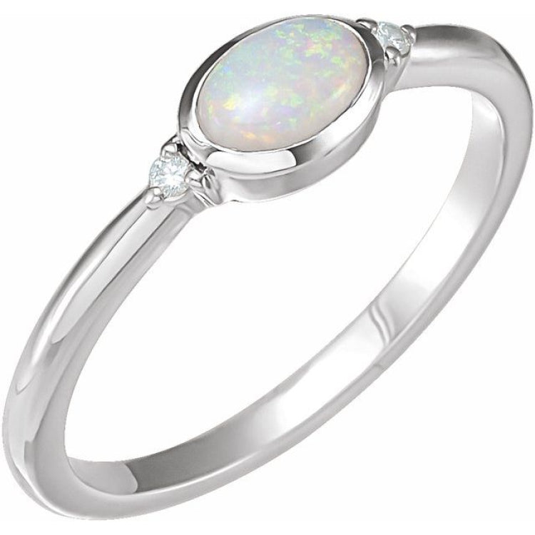 Sterling Silver Natural Ethiopian Opal & .03 CTW Natural Diamond Ring