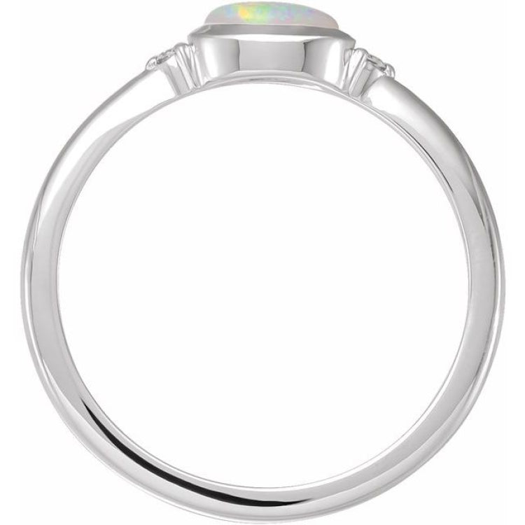 14K White Gold Natural Ethiopian Opal & .03 CTW Natural Diamond Ring