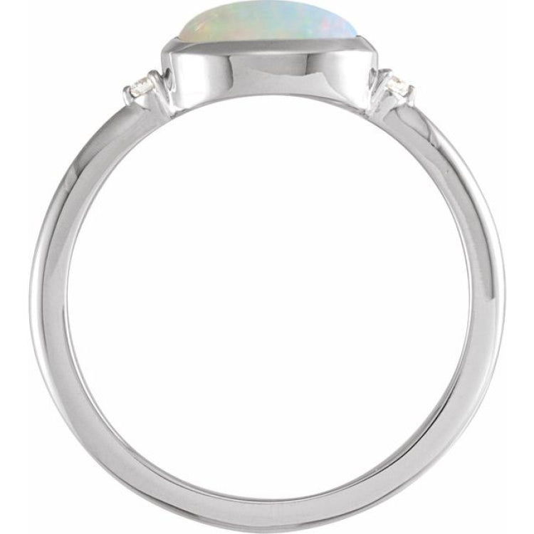 Sterling Silver Natural Ethiopian Opal & .03 CTW Natural Diamond Ring