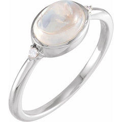 Platinum Natural Rainbow Moonstone & .03 CTW Natural Diamond Ring