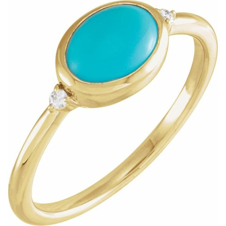 14K Yellow Gold Natural Turquoise & .03 CTW Natural Diamond Ring