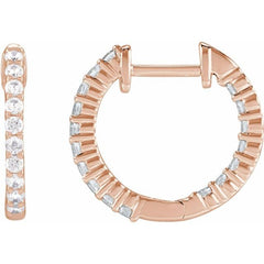 14K Rose Gold 1/2 CTW Natural Diamond Inside-Outside Hinged 14.5 mm Hoop Earrings