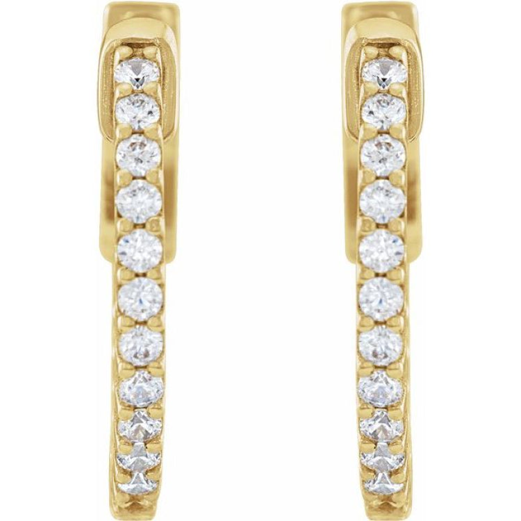 14K Yellow Gold 1/3 CTW Natural Diamond Inside-Outside 15.5 mm Hinged Hoop Earrings