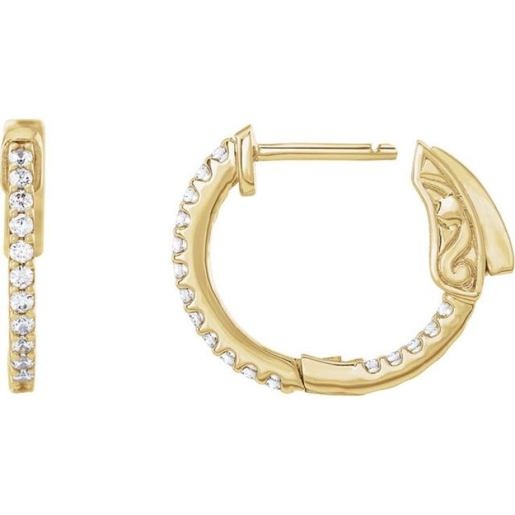14K Yellow Gold 1/3 CTW Natural Diamond Inside-Outside 15.5 mm Hinged Hoop Earrings