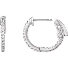 14K White Gold 1/3 CTW Natural Diamond Inside-Outside 15.5 mm Hinged Hoop Earrings