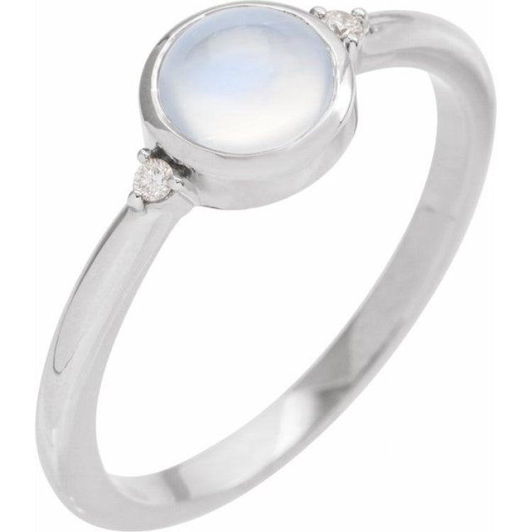 Sterling Silver Natural Rainbow Moonstone & .03 CTW Natural Diamond Ring