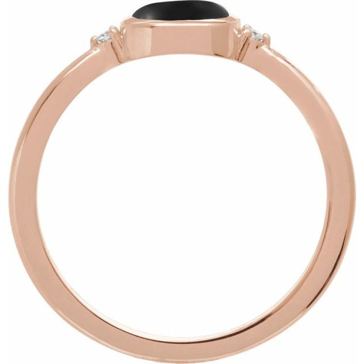 14K Rose Gold 8 mm Round Natural Black Onyx & .03 CTW Natural Diamond Ring