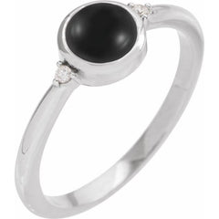 Sterling Silver 8 mm Round Natural Black Onyx & .03 CTW Natural Diamond Ring