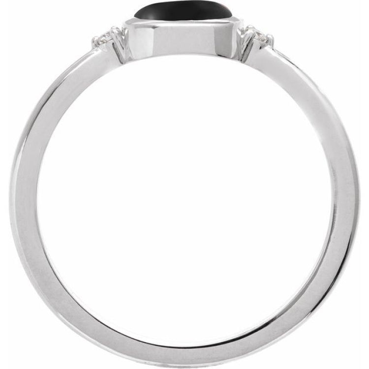 Sterling Silver 8 mm Round Natural Black Onyx & .03 CTW Natural Diamond Ring