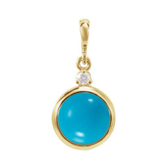 14K Yellow Gold 6 mm Natural Turquoise & .03 CT Natural Diamond Pendant