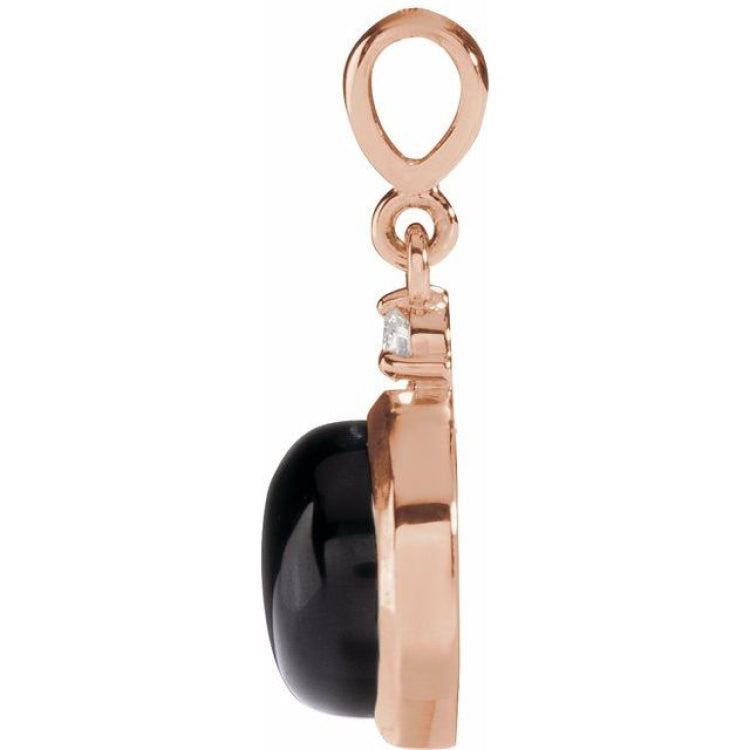14K Rose Gold 8 mm Natural Black Onyx & .03 CT Natural Diamond Cabochon Pendant