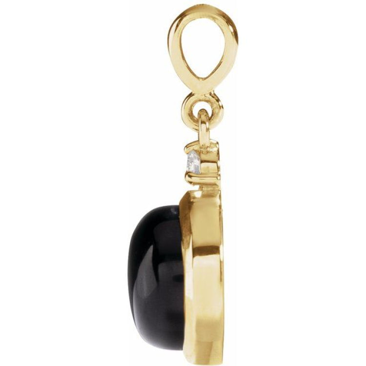 14K Yellow Gold 8 mm Natural Black Onyx & .03 CT Natural Diamond Cabochon Pendant