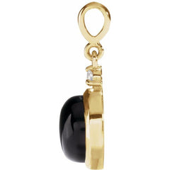 14K Yellow Gold 8 mm Natural Black Onyx & .03 CT Natural Diamond Cabochon Pendant