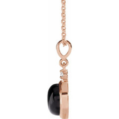 14K Rose Gold 8 mm Natural Black Onyx & .03 CT Natural Diamond Cabochon 16-18" Necklace