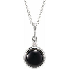 Platinum 8 mm Natural Black Onyx & .03 CT Natural Diamond Cabochon 16-18" Necklace