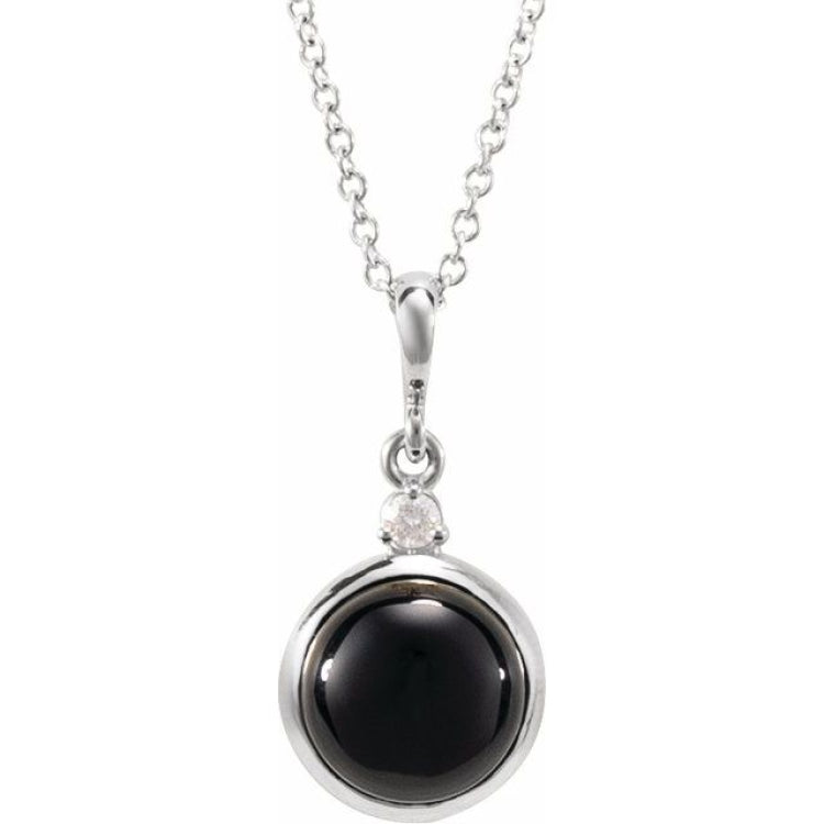 Sterling Silver 8 mm Natural Black Onyx & .03 CT Natural Diamond Cabochon 16-18" Necklace