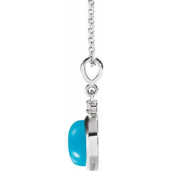 14K White Gold 6 mm Natural Turquoise & .03 CT Natural Diamond Cabochon 16-18" Necklace