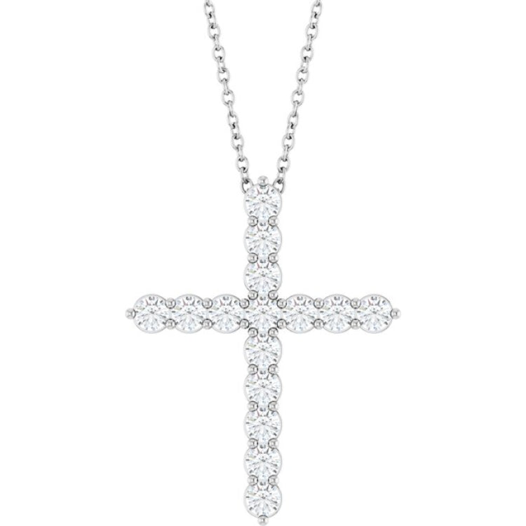 14K White Gold 3/4 CTW Natural Diamond Cross 16-18" Necklace
