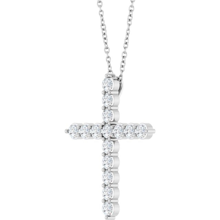 14K White Gold 3/4 CTW Natural Diamond Cross 16-18" Necklace