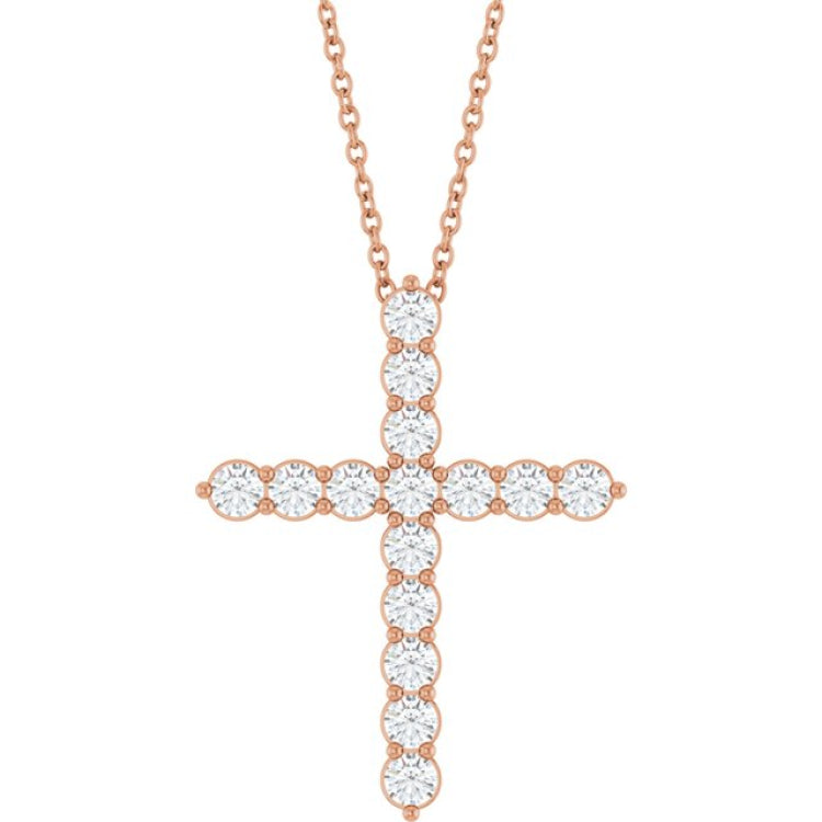 14K Rose Gold 3/4 CTW Natural Diamond Cross 16-18" Necklace