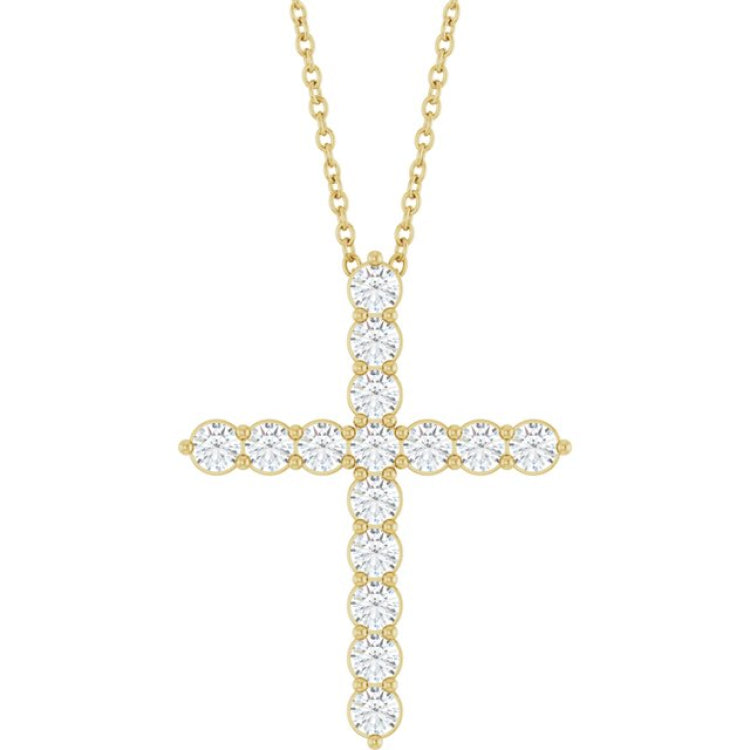 14K Yellow Gold 3/4 CTW Natural Diamond Cross 16-18" Necklace
