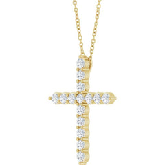 14K Yellow Gold 3/4 CTW Natural Diamond Cross 16-18" Necklace