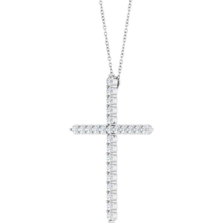 Sterling Silver 1 CTW Natural Diamond Cross 16-18" Necklace