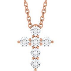 14K Rose Gold 1/4 CTW Lab-Grown Diamond Cross 16-18" Necklace