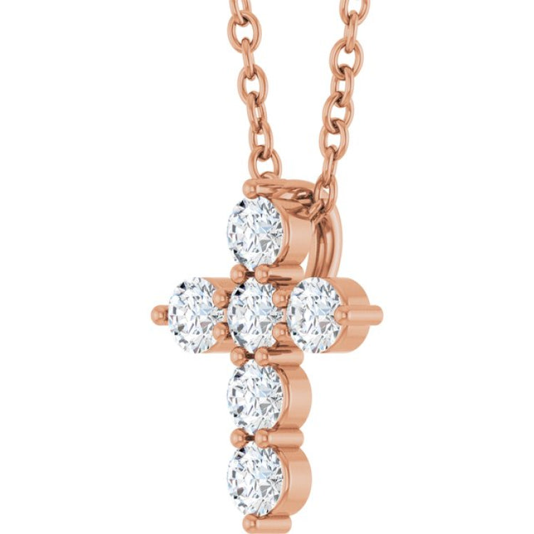14K Rose Gold 1/4 CTW Lab-Grown Diamond Cross 16-18" Necklace